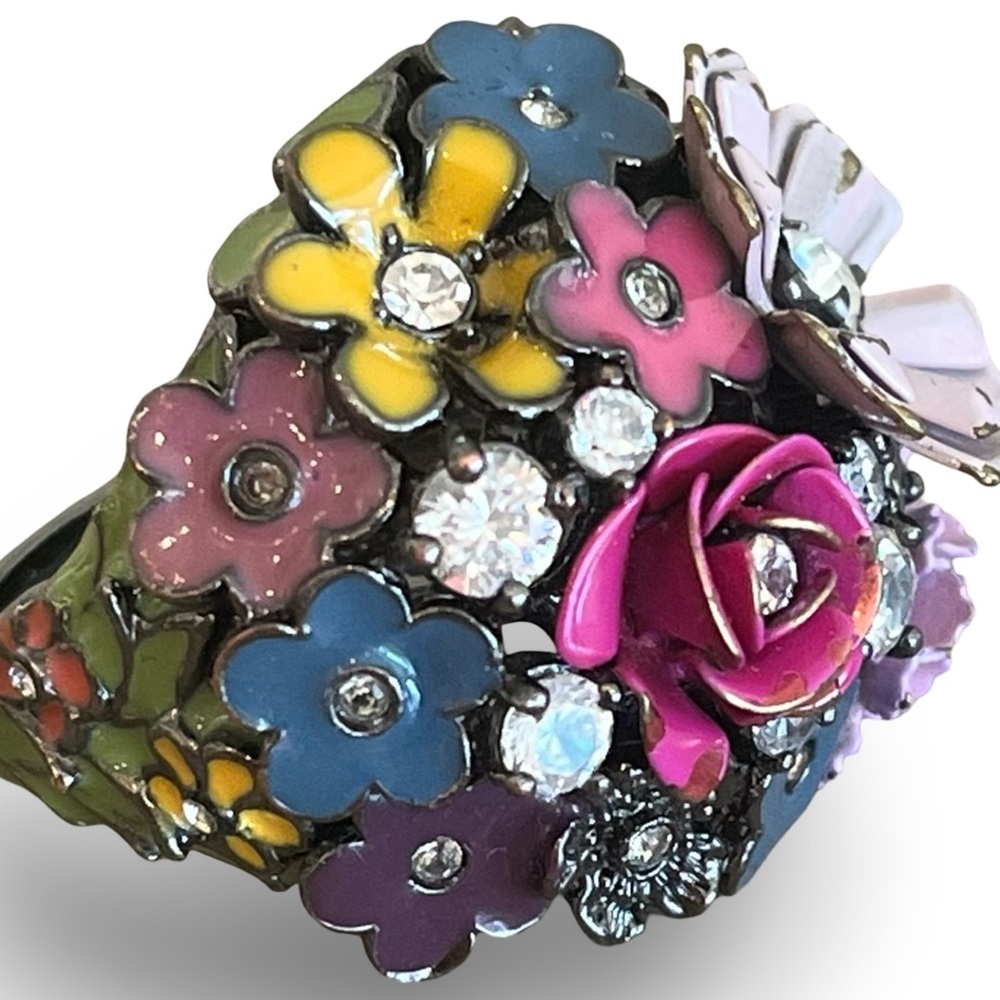Vintage Juicy Couture Floral Cluster Ring Multi-Color Enamel Ring Size 7.5